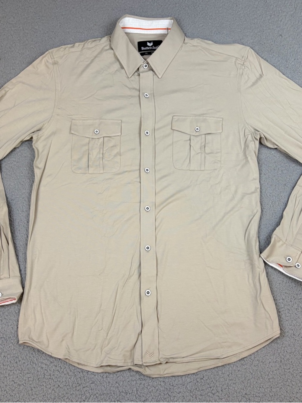 Buttercloth Shirt Men’s XL Slim Fit Beige Long-Sleeve Casual Button Up Flip Cuff